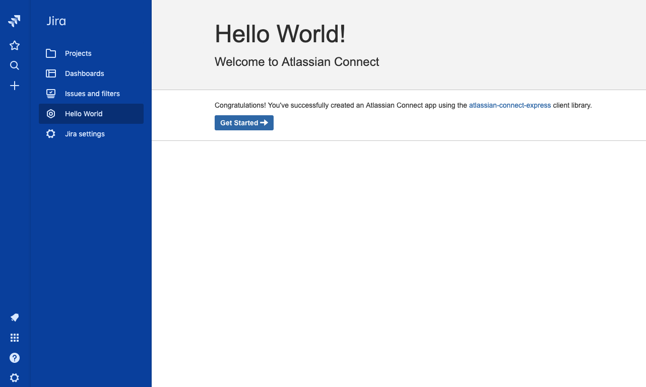 Screenshot of Hello World page