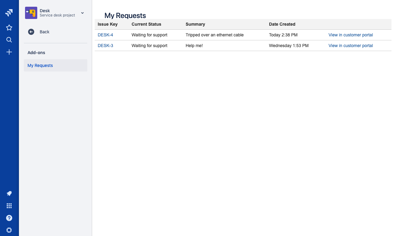 My Requests My requests in Jira Service Desk