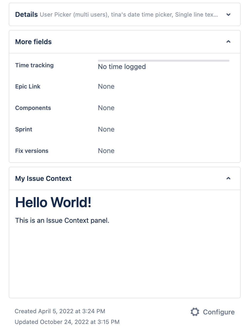 issue context panel example app expanded