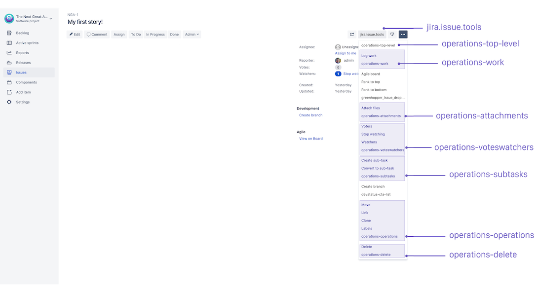 Issue actions locations