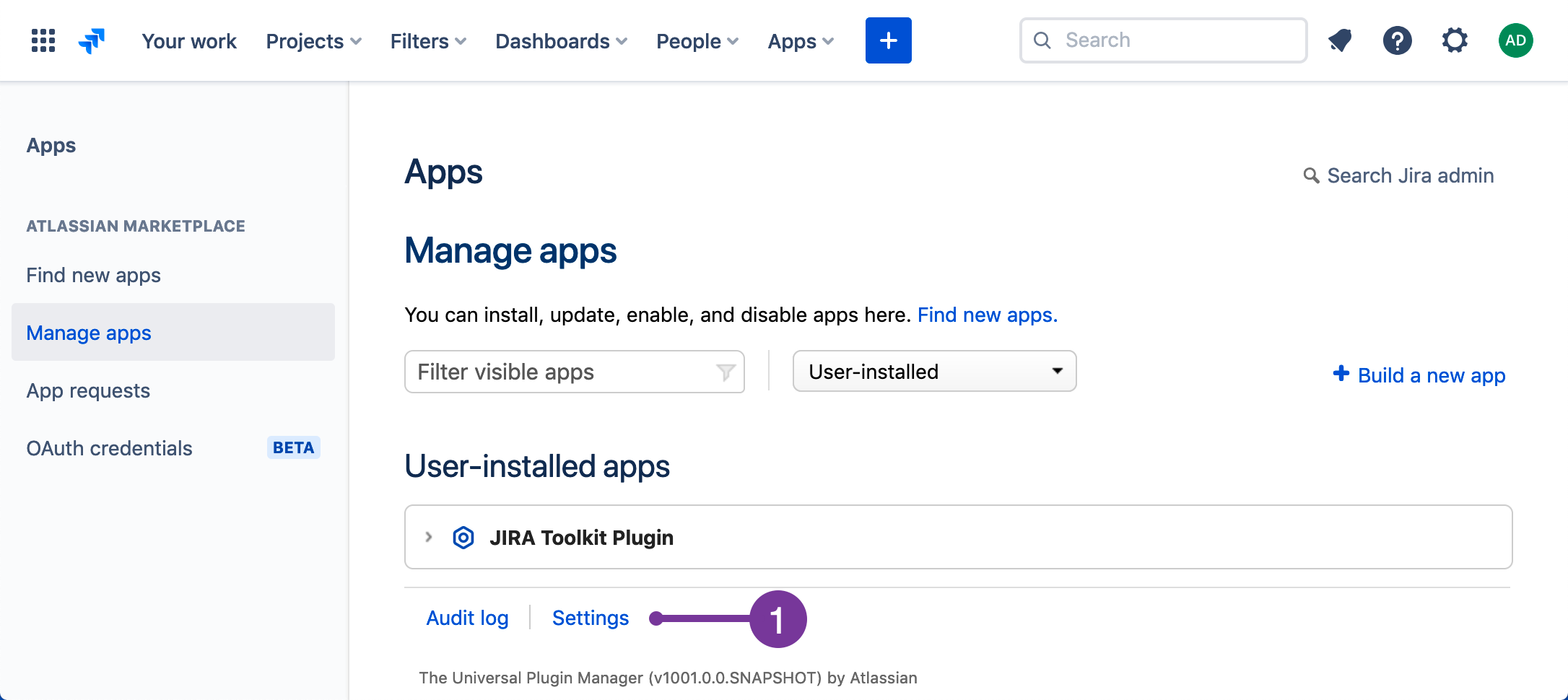 Opening the manage apps settings