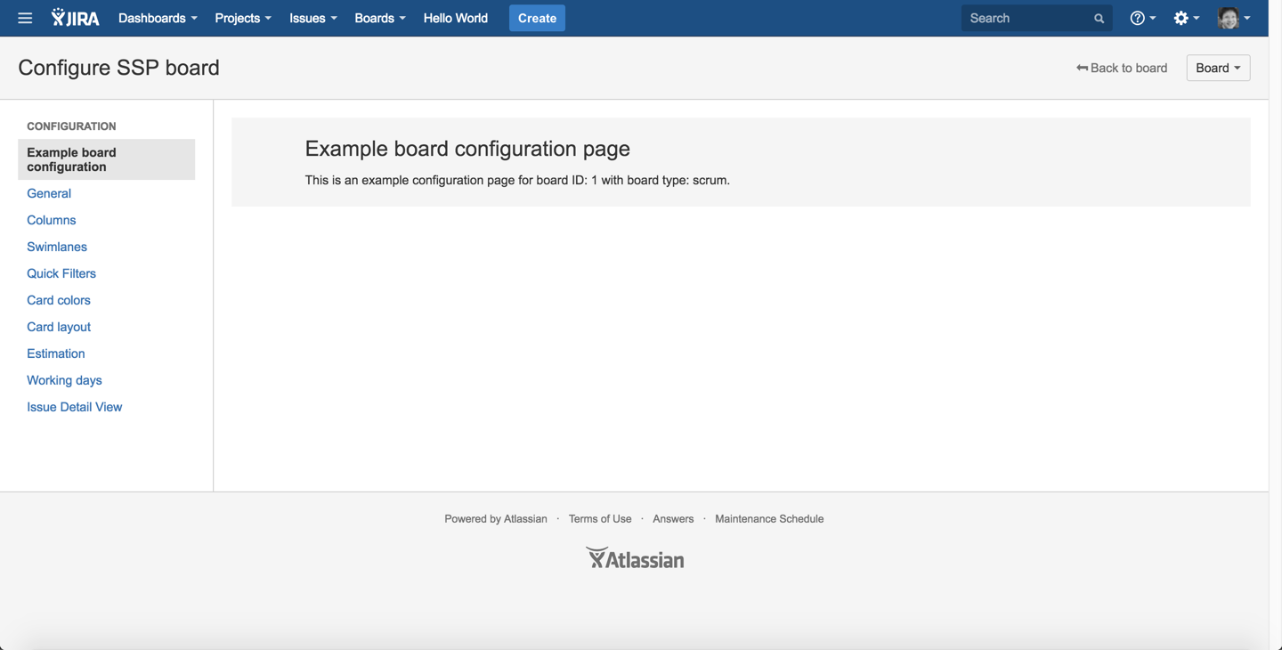 Example board configuration page