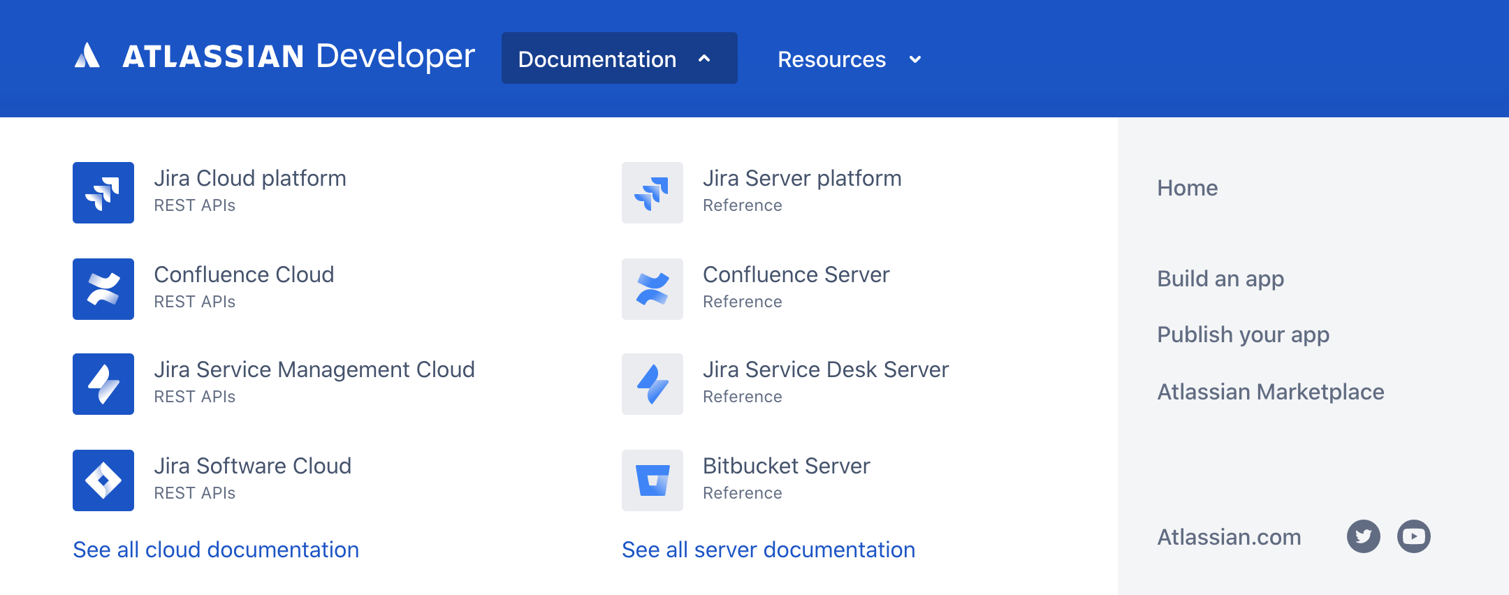 Documentation dropdown in top navigation