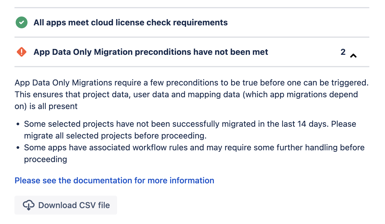 Extra information about precondition errors and warnings can be found in the downloadable CSV