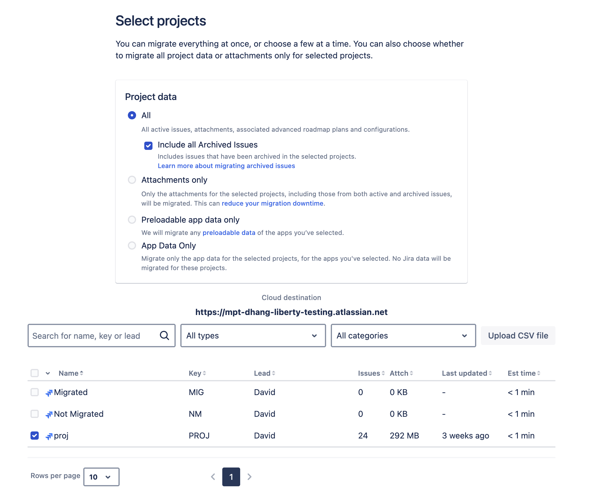 Selecting All project data for precondition migration