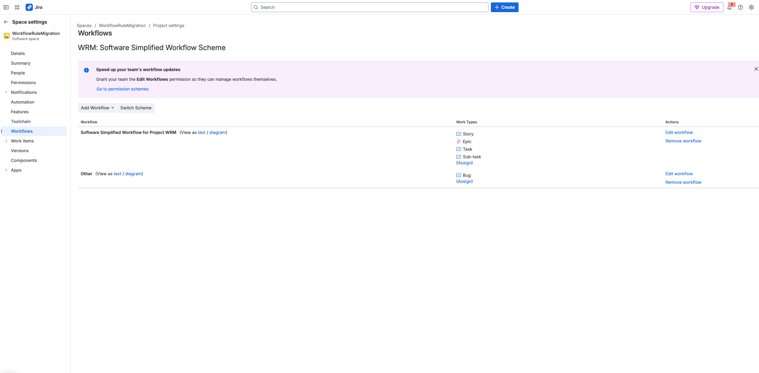 Configure Space workflow screen
