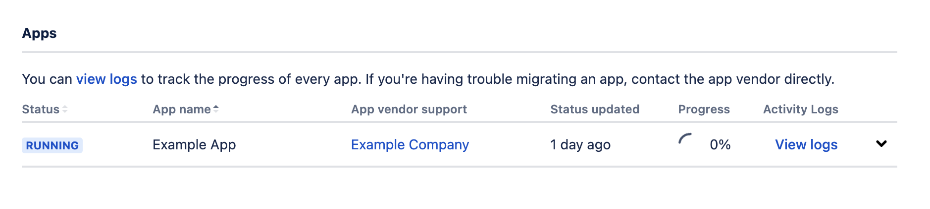 Preview of View Logs link