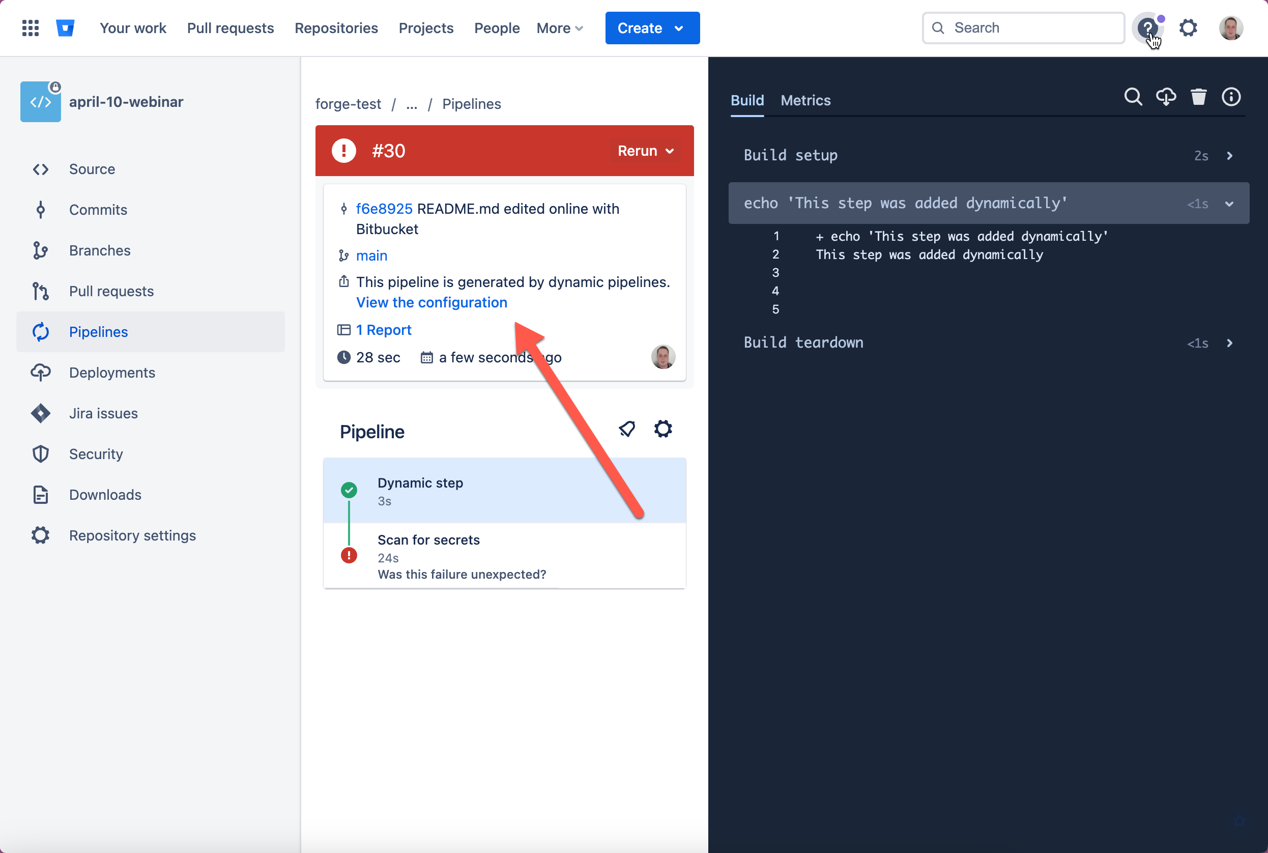 The link to the dynamic configuration is shown in the sidebar