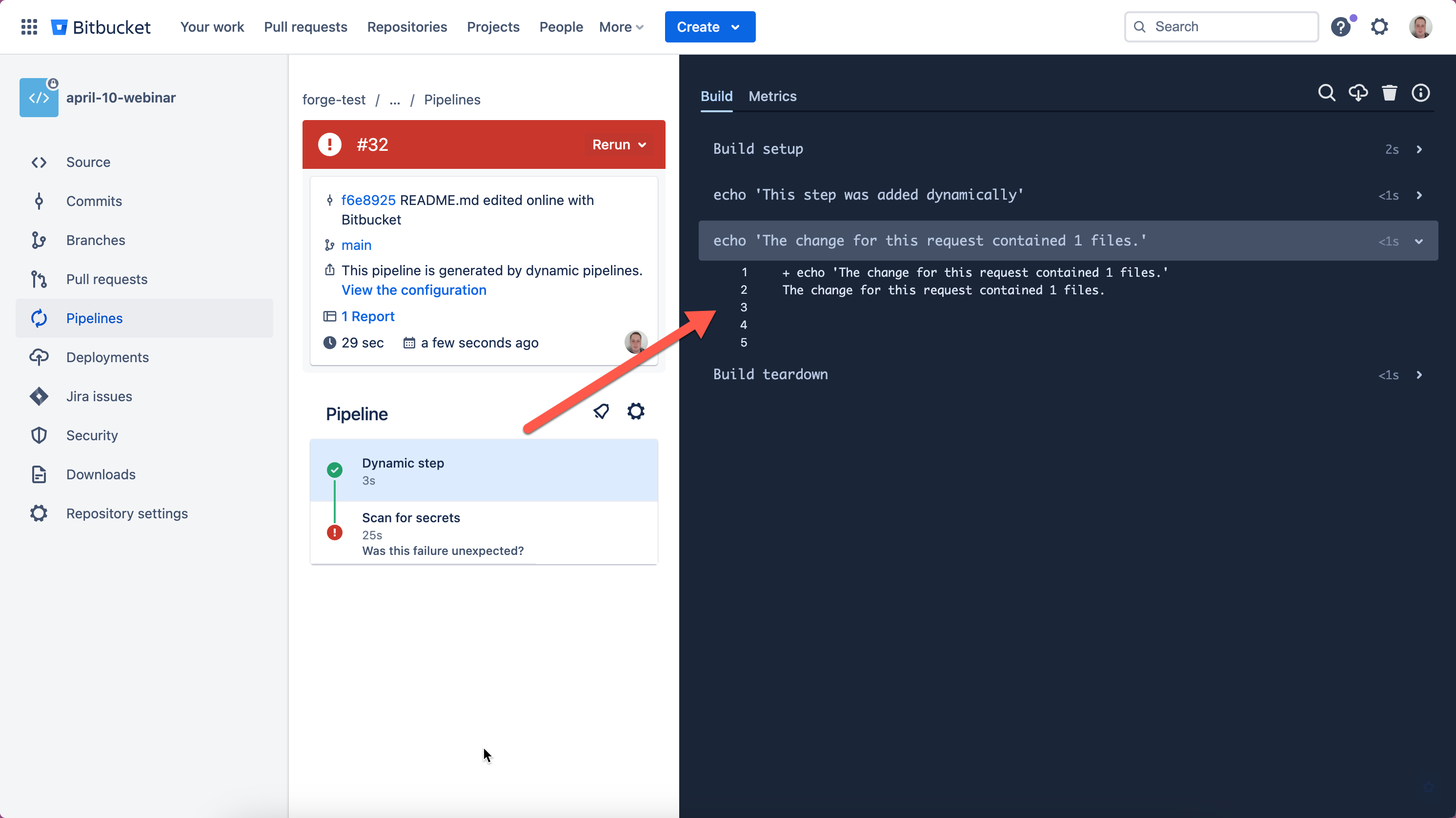 The added step includes the number of updated files in the commit