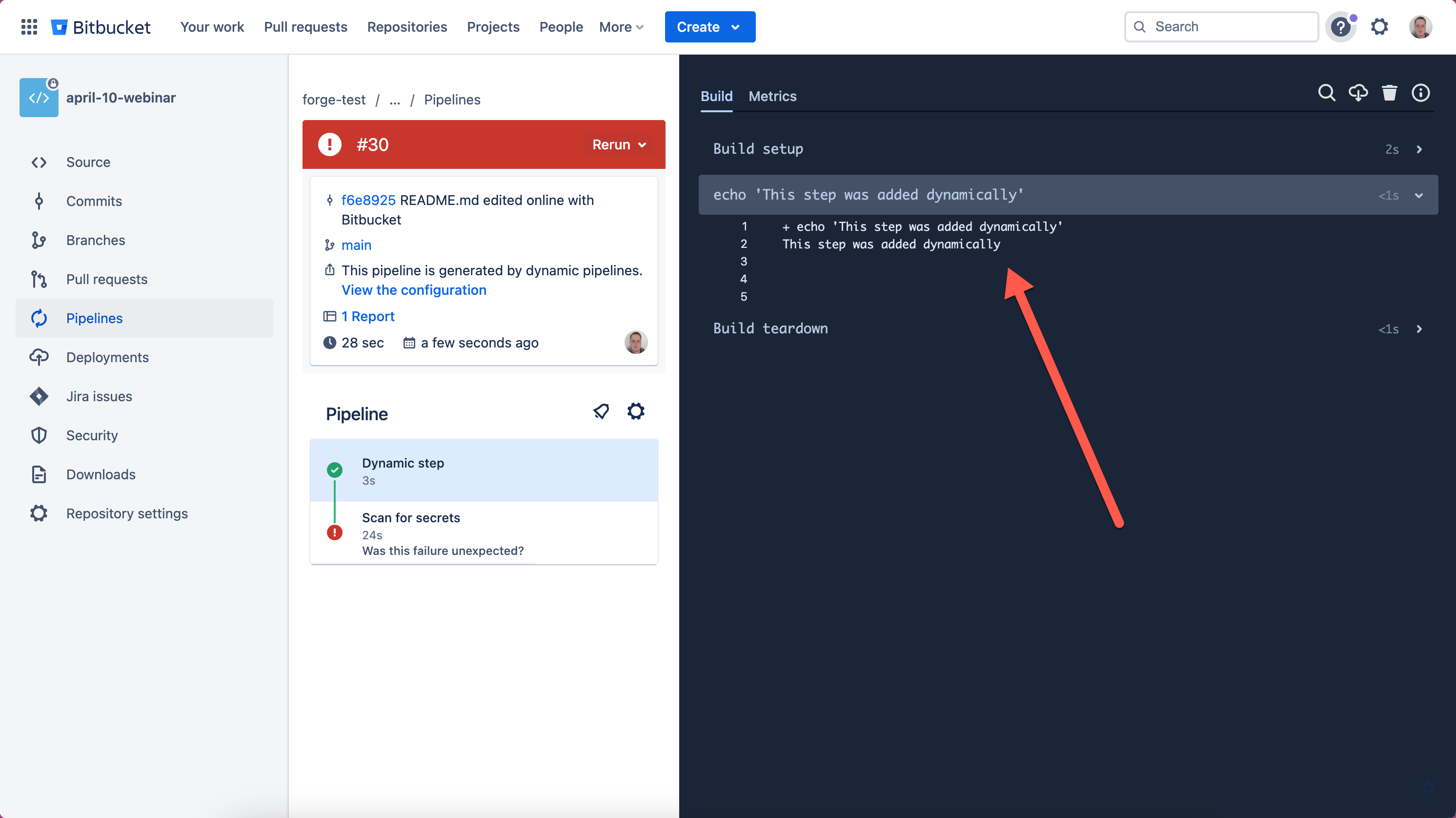 The pipeline includes the dynamically added step
