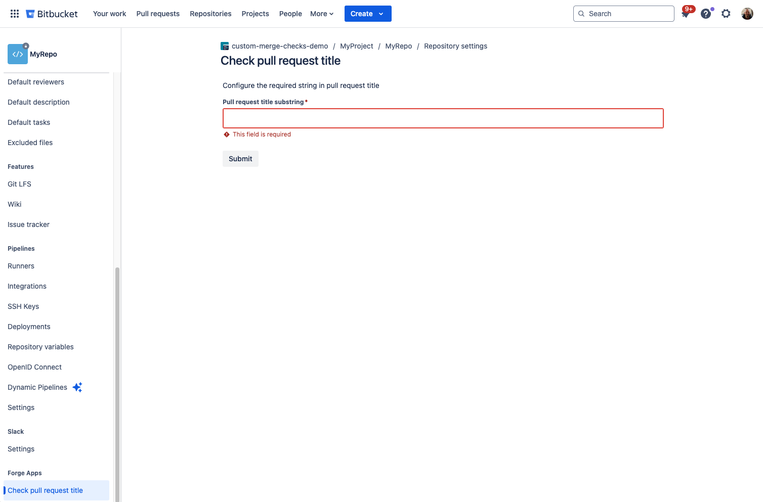 Check pull request title repository settings page