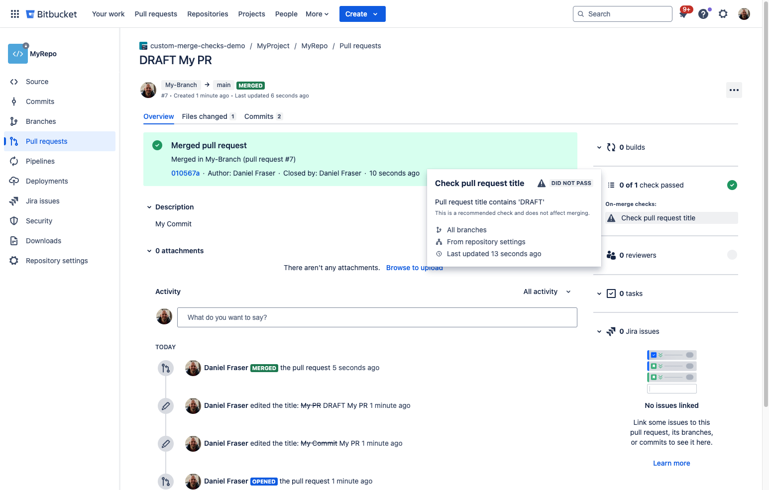 Recommended custom merge check failure