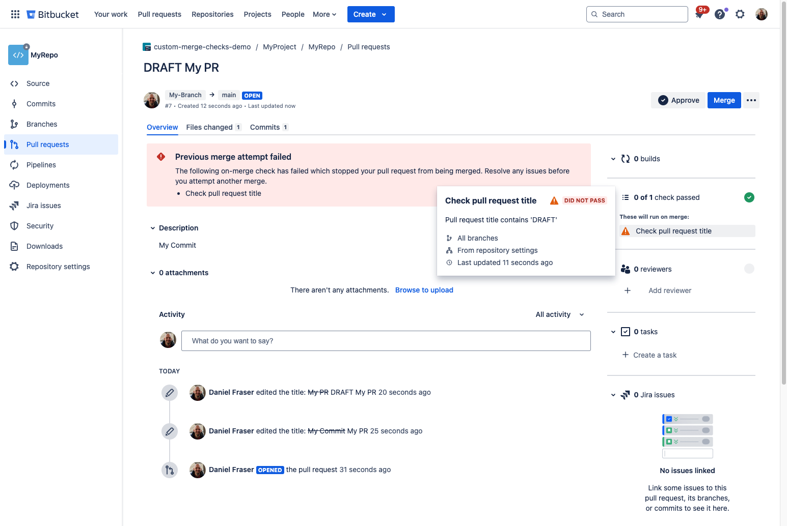 Required custom merge check failure