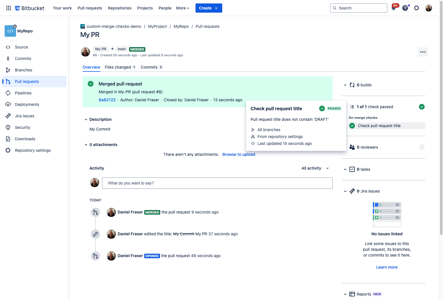 Custom merge check success