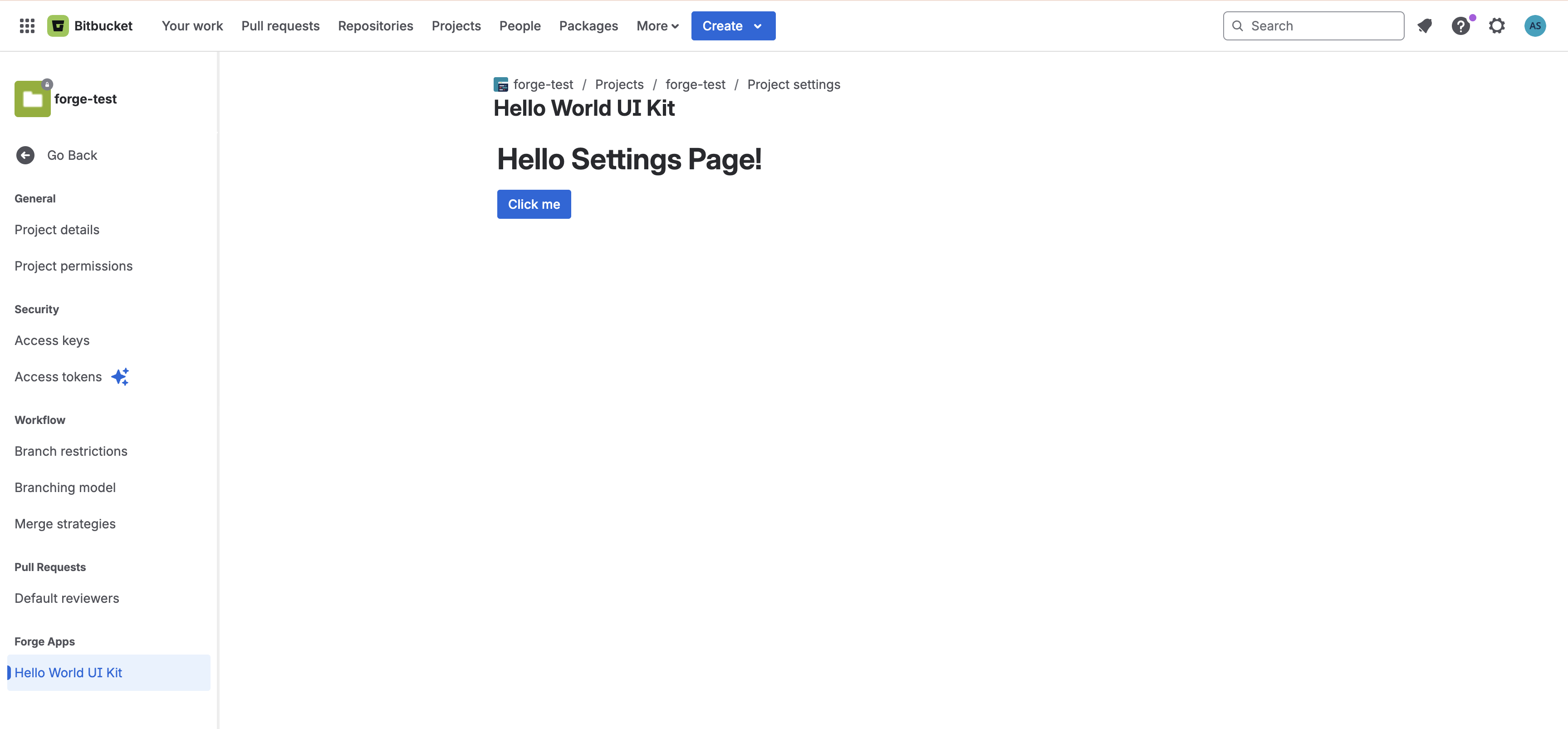 Example of a project settings menu page