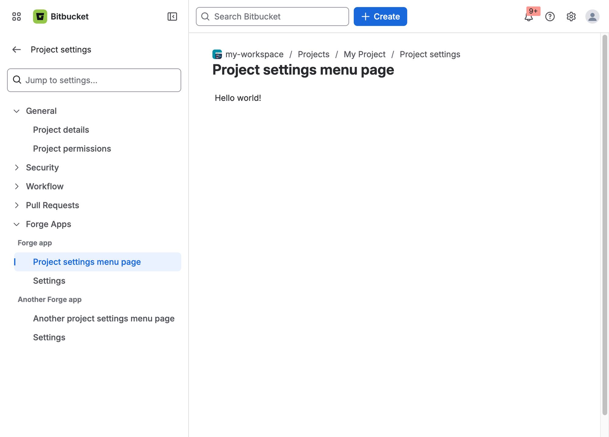 Example of a project settings menu page