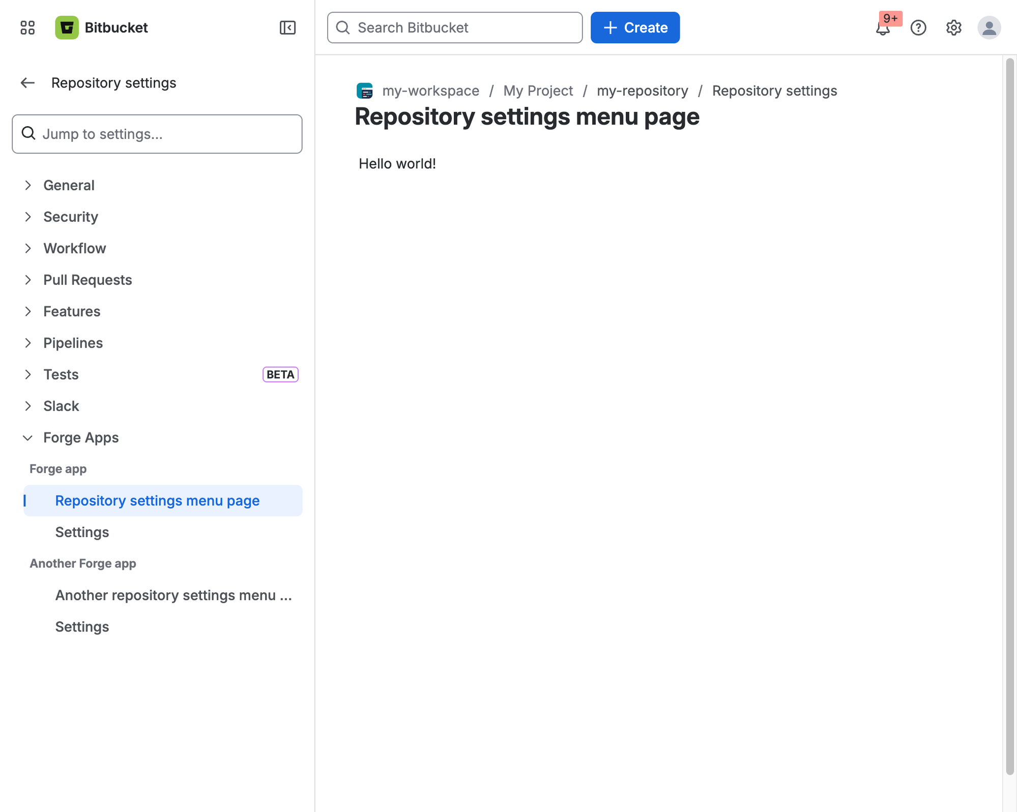 Example of a repository settings menu page