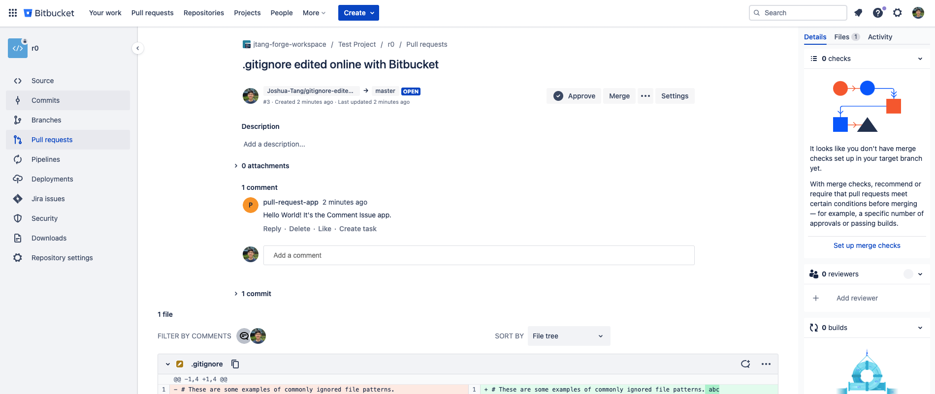 The final app displays on a Bitbucket workspace