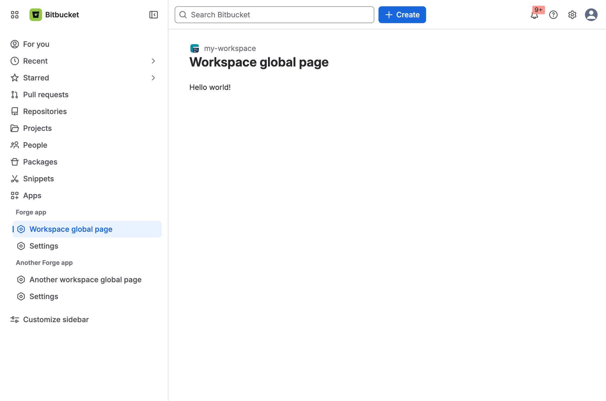 Example of a workspace global page