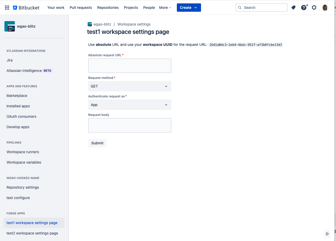 Example of a workspace settings menu page