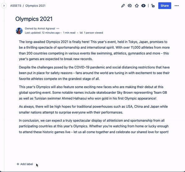 Animation showing the Confluence keyword extractor app in action