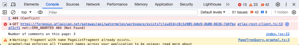 The message displayed in the browser console