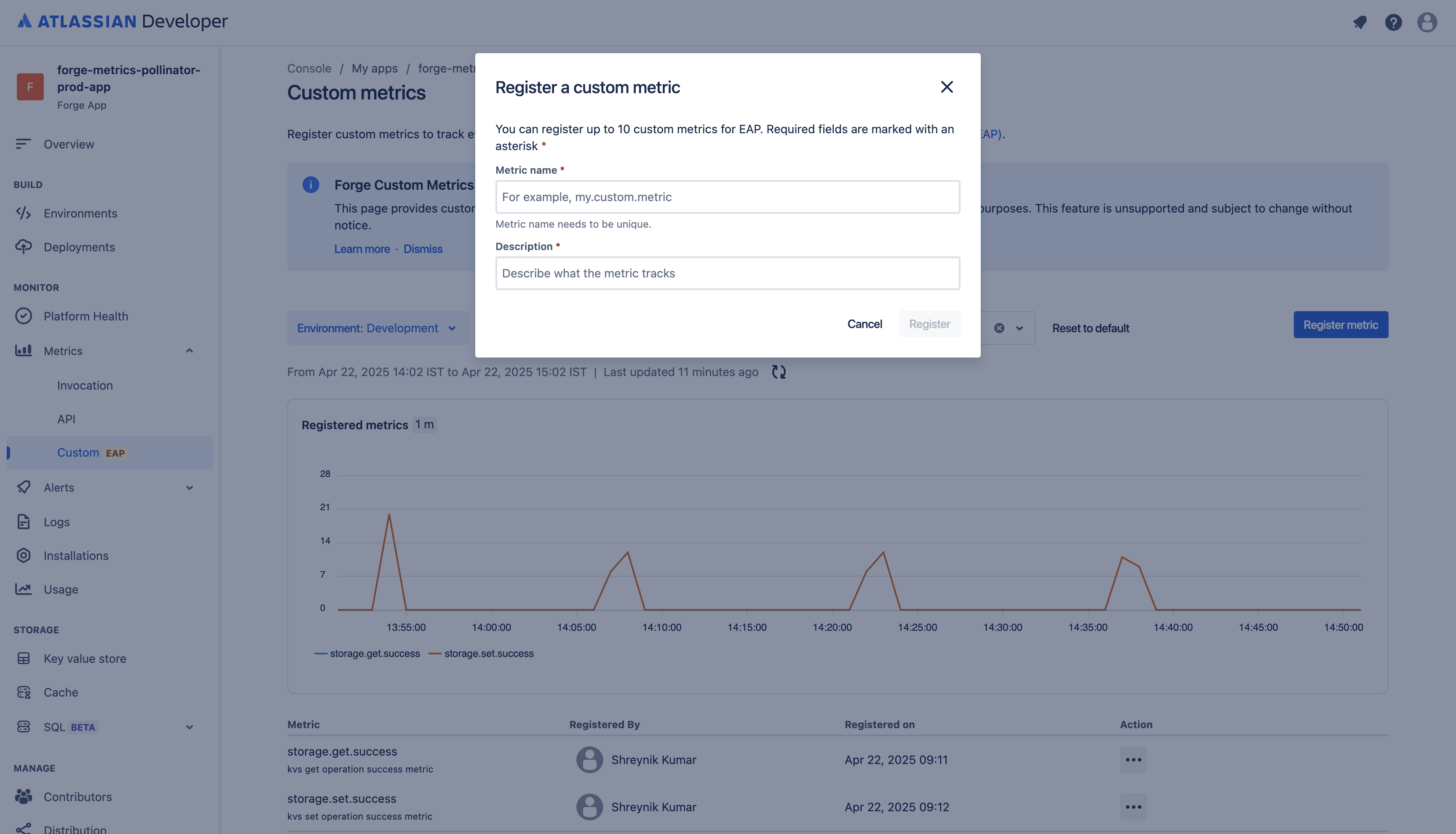 Custom metrics registration