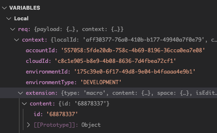 Image of checking context object for values at breakpoint