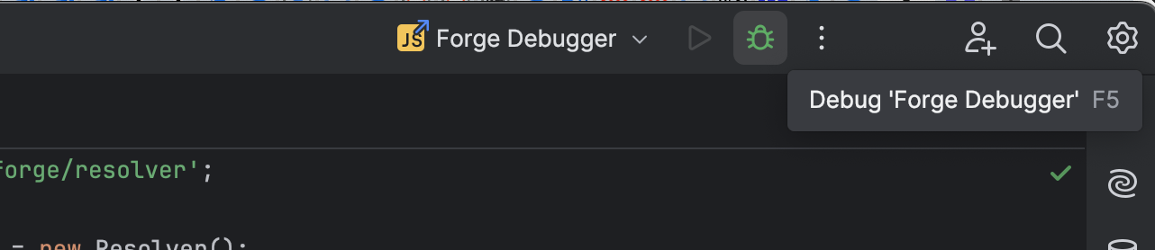Image of running bug icon to debug