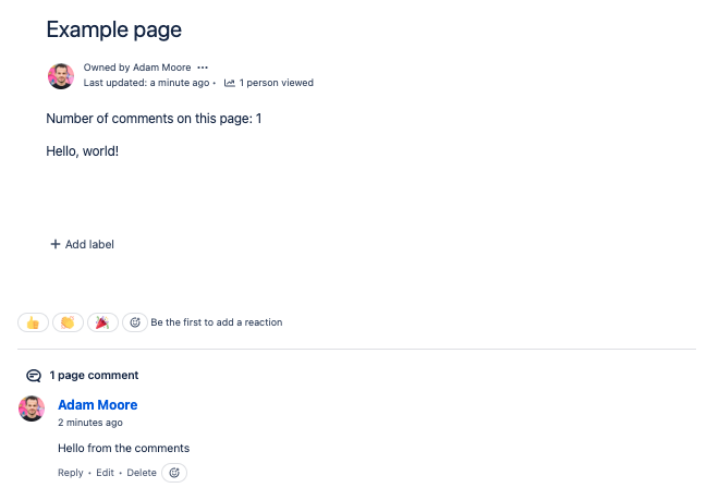 The final app displays on a Confluence page