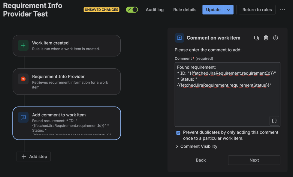 Add the comment to the rule