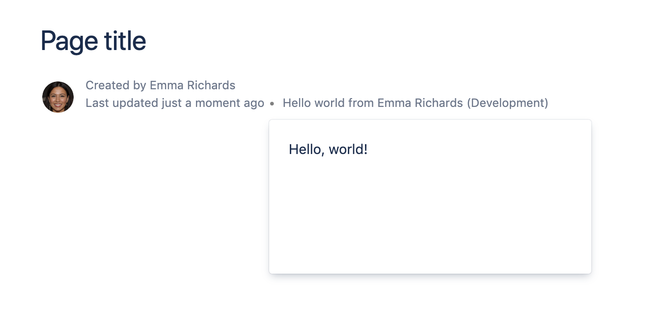 A Confluence page byline item displaying a Custom UI forge app