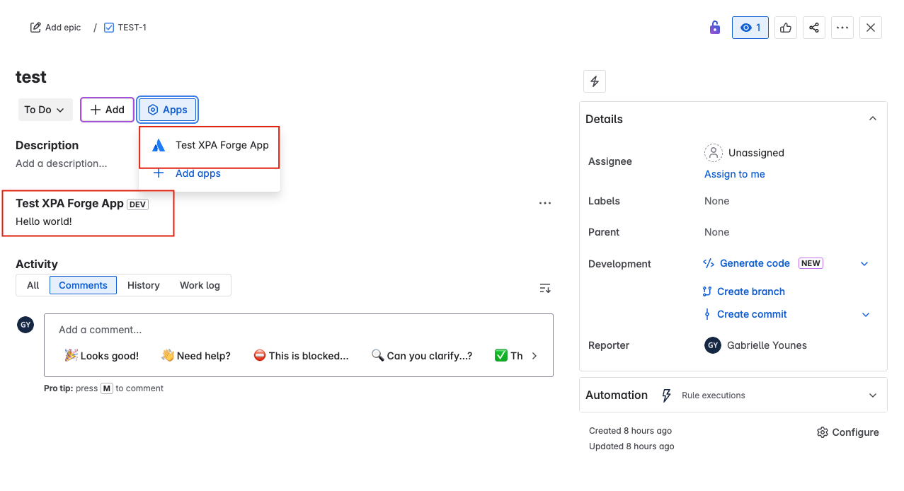 Image of Cross-Context App in Jira