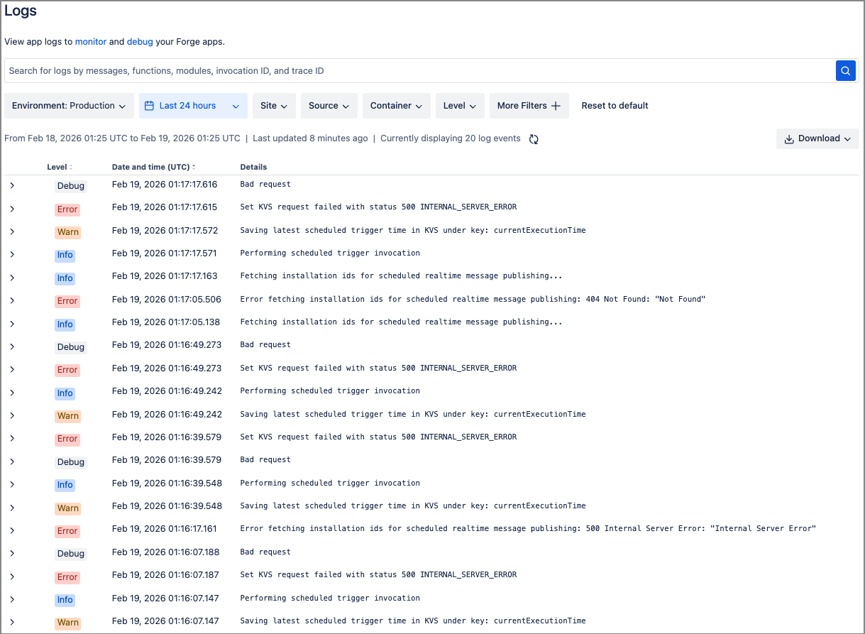 Logs screen new experience