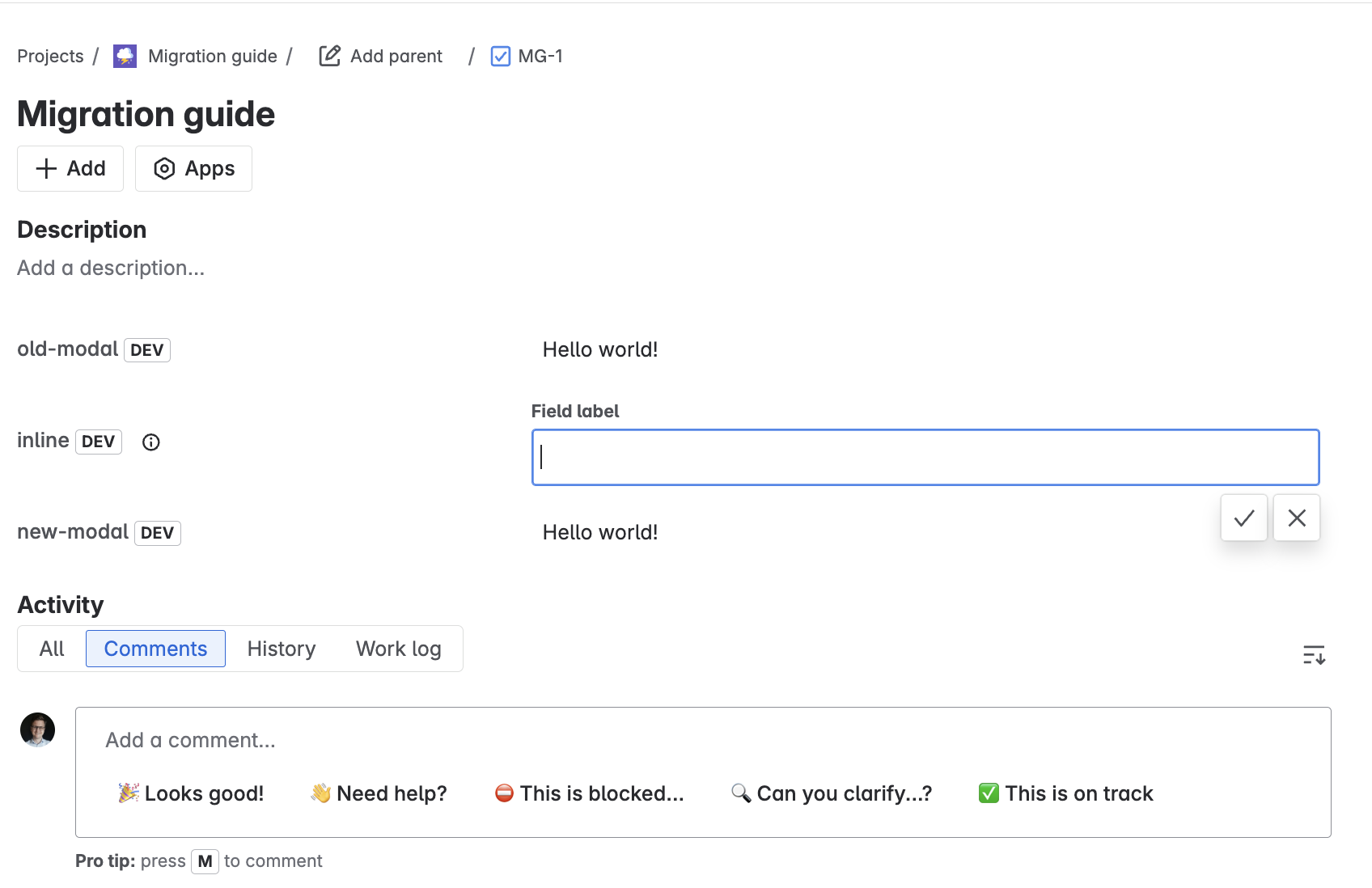 Updated experience to inline edit