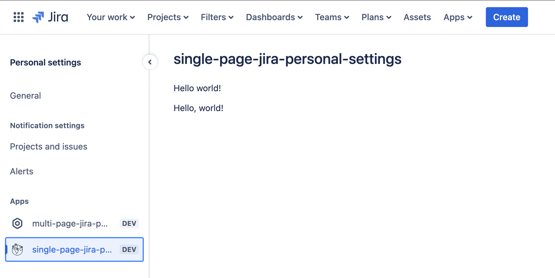 Single personal settings page