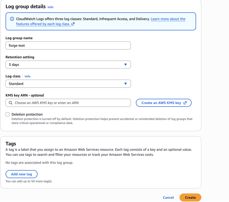 CloudWatch log group details