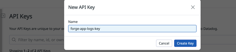 Datadog New API Key dialog