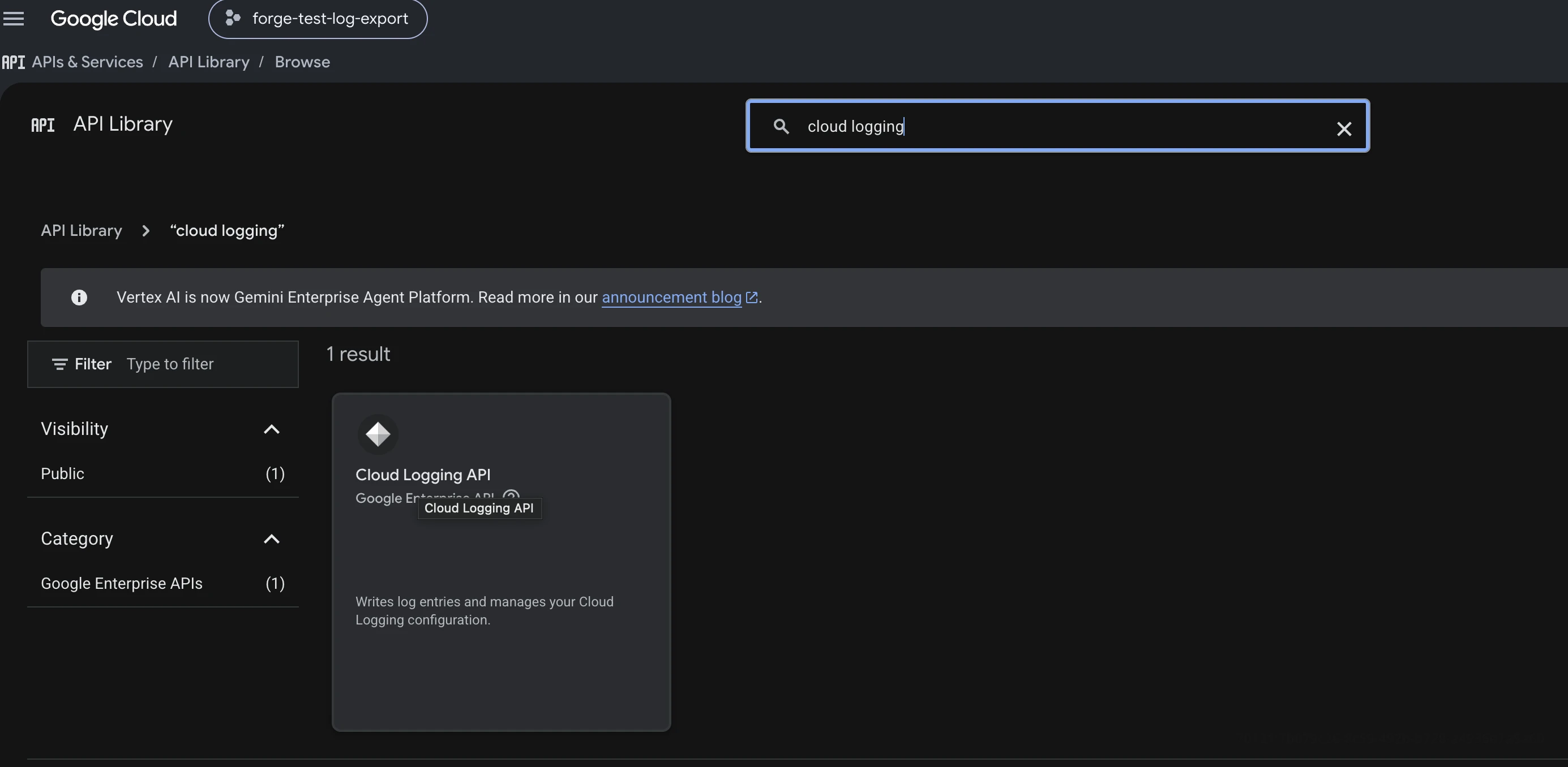 Select Cloud Logging API