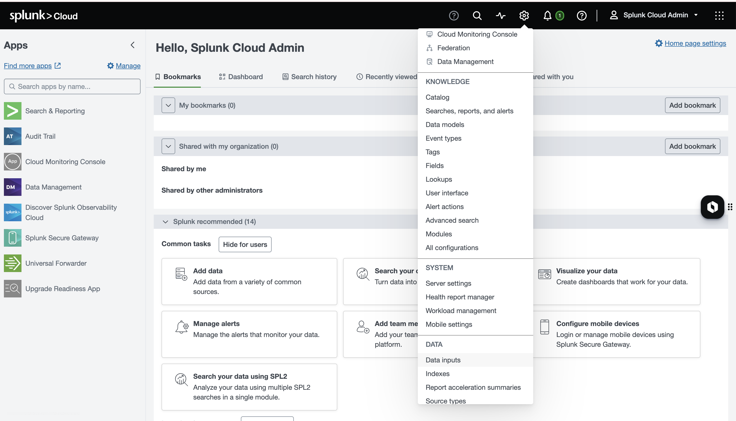 Splunk Settings Data Inputs