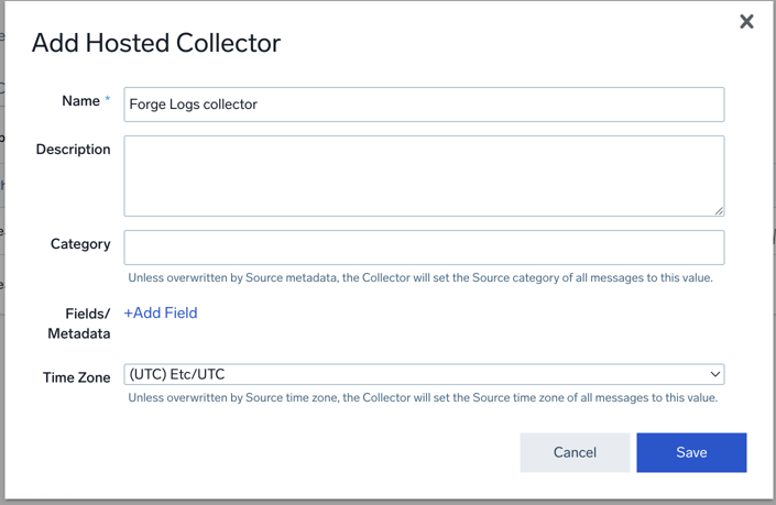 Sumo Logic Add Hosted Collector