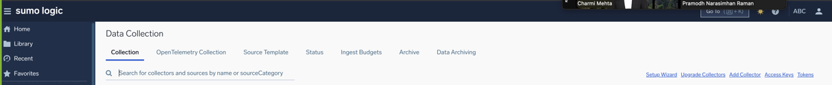 Sumo Logic Data Collection page