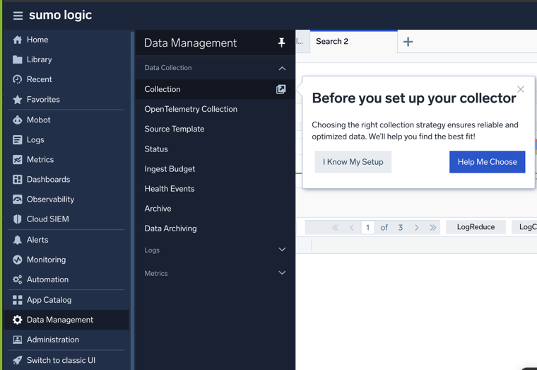Sumo Logic Data Management Collection