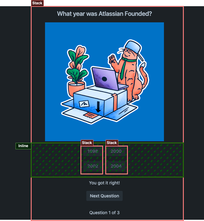 A diagram showing the inline and stack components is added to a Confluence page