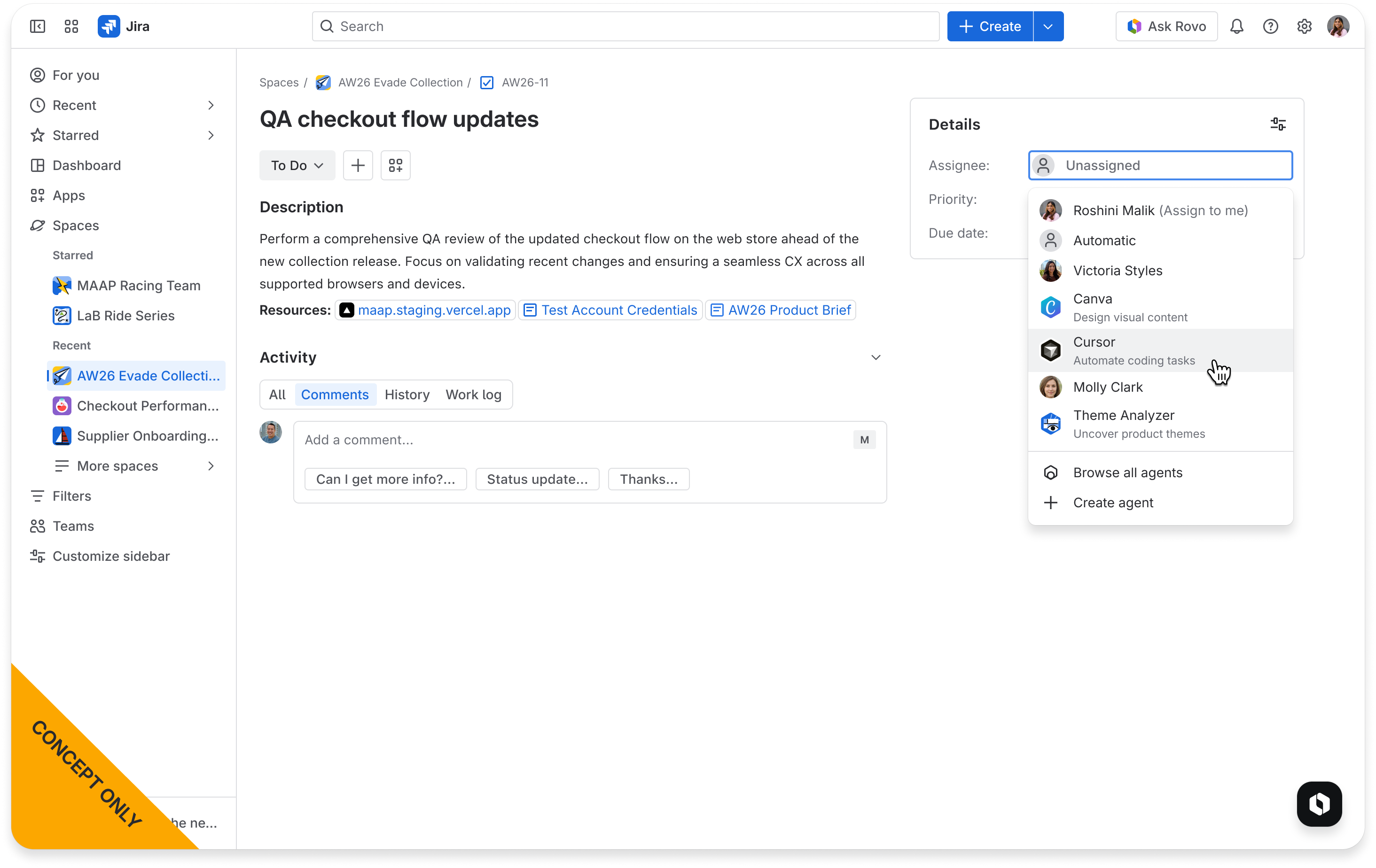 User assigns remote agent to work item