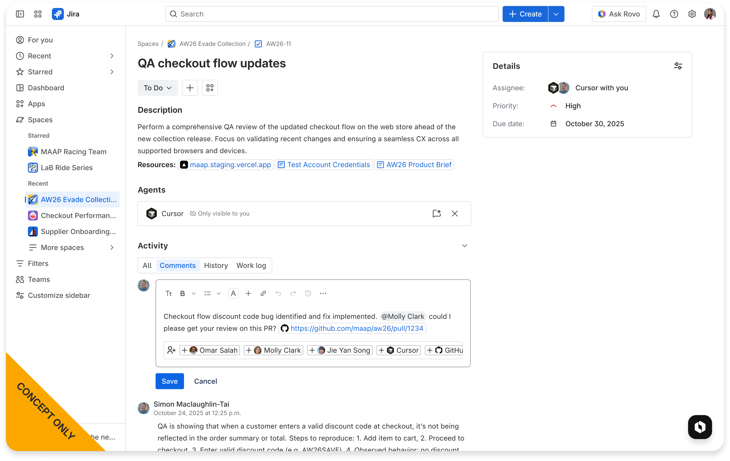 User selects "Draft comment" and modifies content to their tastes