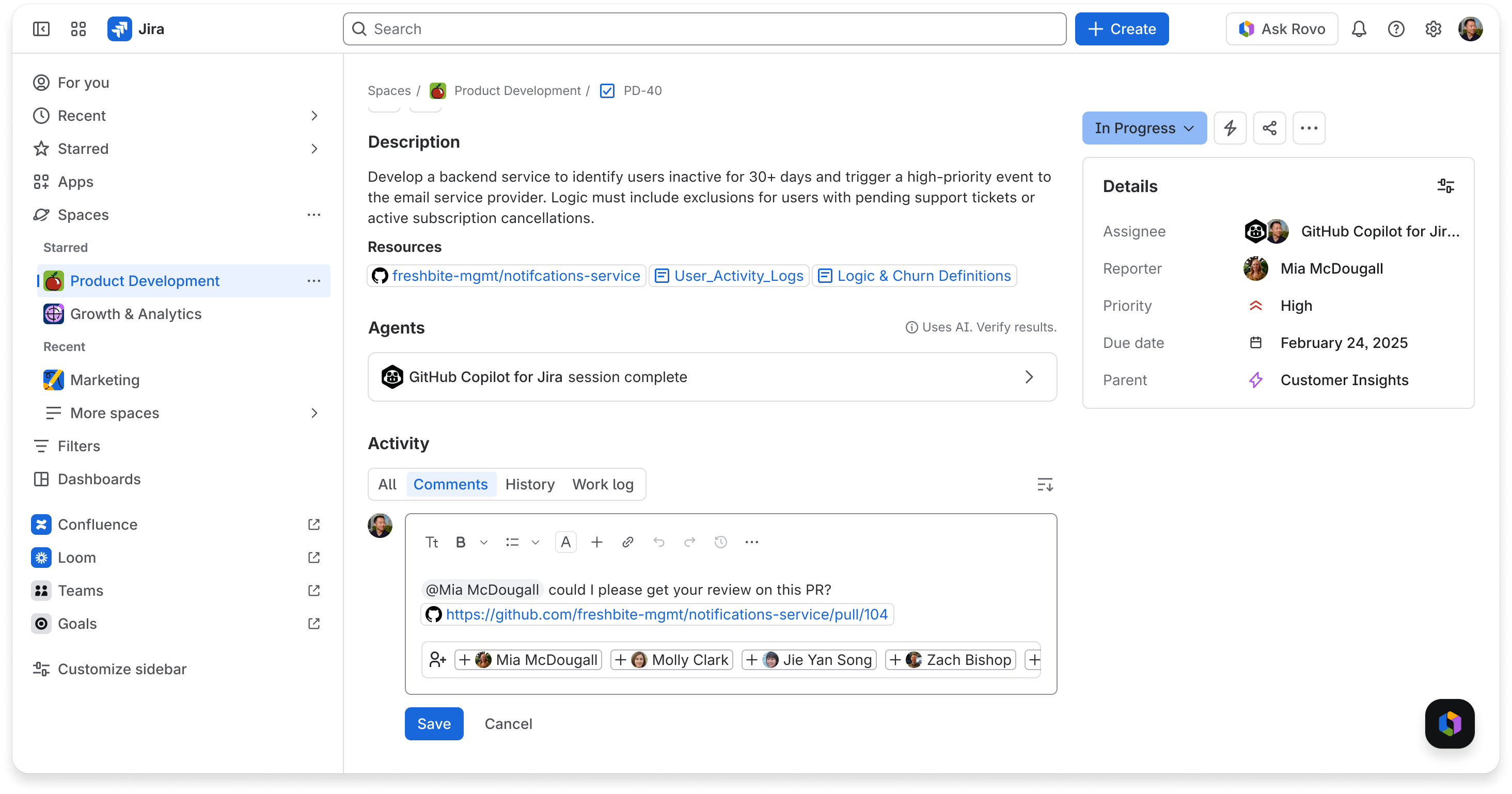 User selects "Draft comment" and modifies content to their tastes