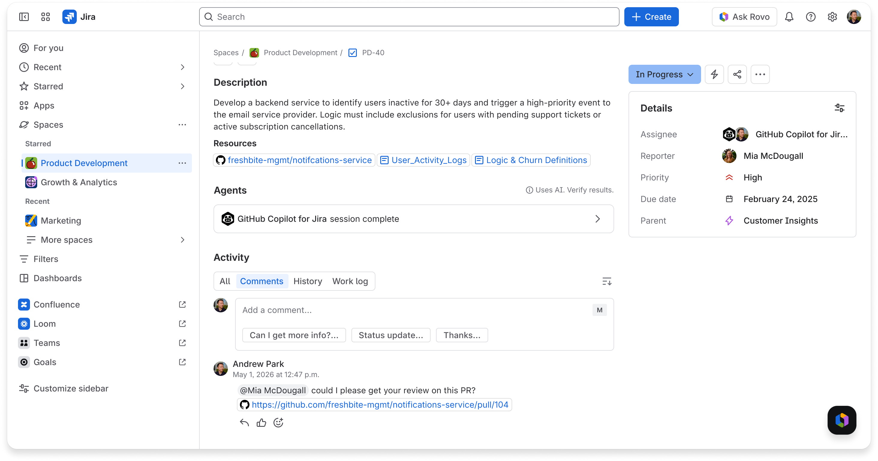 User posts comment on work item