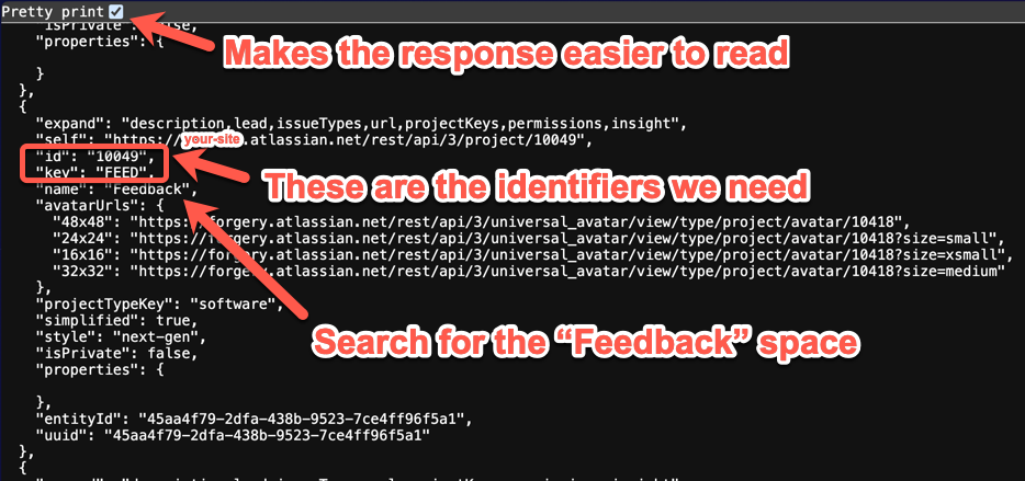 Find the Jira space identifier and key