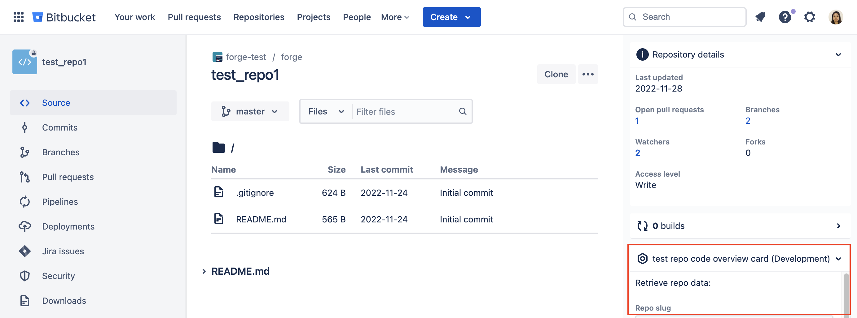 Example of an repository code overview card